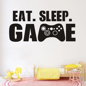 Adesivo murale Eat Sleep Game in vinile con controller per camera da gaming