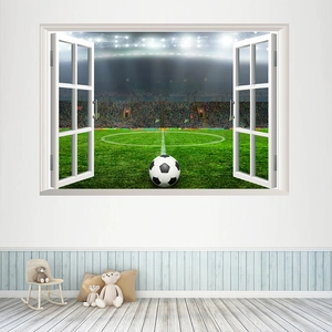 3D-Wandtattoo Fußballfeld durch offenes Fenster für Kinderzimmer Wanddekoration