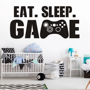 Adesivo murale Eat Sleep Game in vinile con sagoma controller per camera da gioco