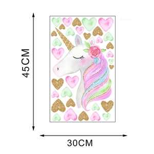 Detailed view of unicorn wall sticker with 45cm height and 30cm width dimensions
