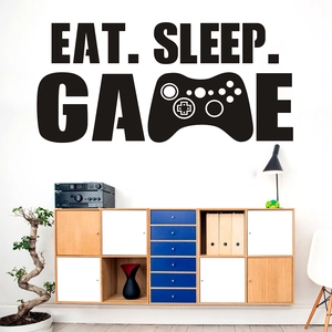 Dettaglio dell'adesivo murale Eat Sleep Game in vinile con icona controller per gamer