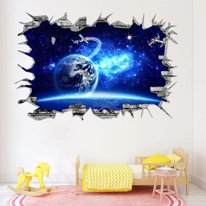 3D outer space wall sticker with Earth and astronaut for kids room wall decor