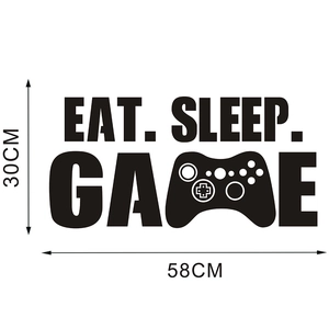 Dimensioni dettagliate dell'adesivo murale Eat Sleep Game di 58 cm per 30 cm