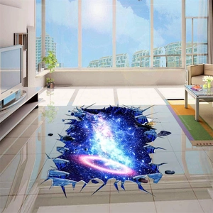 3D Galaxy Galaxy Planet floor sticker with space nebula and cracked wall effect for decor