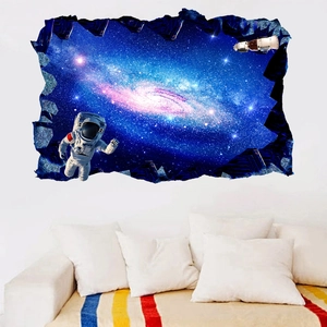 3D outer space wall sticker featuring an astronaut and galaxy for living room decor