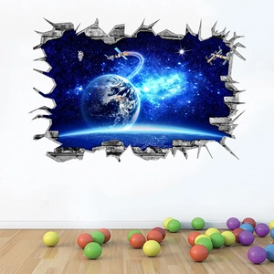 3D outer space wall decal with Earth and astronaut on a white wall for kids room