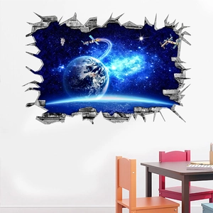 Detailed 3D outer space wall sticker with Earth and astronaut for children's room decor