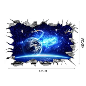 3D space wall sticker showing Earth and stars with 58cm by 40cm product dimensions