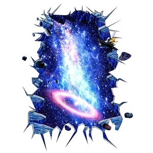 Creative 3D galaxy wall sticker with broken wall effect featuring stars and spaceship