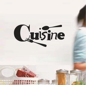 Minimalist black matte Cuisine wall sticker with spoon and fork for kitchen decor