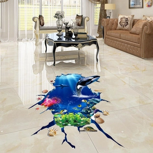 3D ocean floor sticker with killer whale and coral reef decor for living room