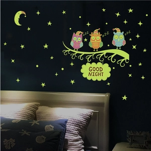 Luminous glow in the dark owl and moon wall stickers for kids bedroom decor