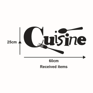 Detailed size chart for Cuisine kitchen wall sticker showing 60cm by 25cm dimensions