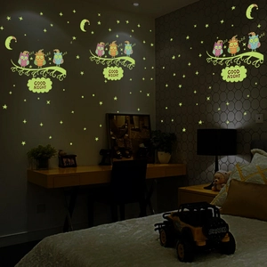 Glow In The Dark Owl Moon Stars Wall Stickers PVC Removable Peel And Stick Mural For Kids Bedroom Nursery Home Decor