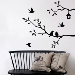 Removable Tree Branch Birds Wall Sticker Waterproof PVC Nature Silhouette Decal For Bedroom Living Room Kids Room Home Decor