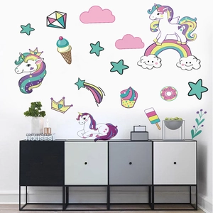 Stickers muraux licornes avec arc-en-ciel et étoiles pour chambre d'enfant
