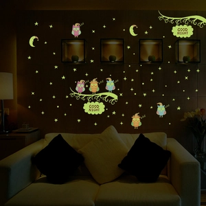 Luminous owl stars and moon wall stickers glowing in dark for kids bedroom decor
