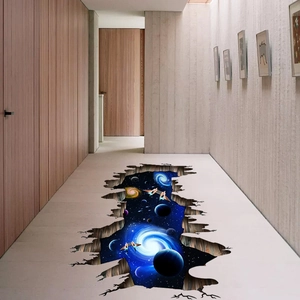 Sticker de sol 3D galaxie et espace avec planètes pour décoration de couloir