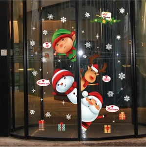 Stickers de Fenêtre de Noël Père Noël Bonhomme de Neige Renne Flocon de Neige Décalcomanies pour Vitre Magasin Maison Fête Décoration