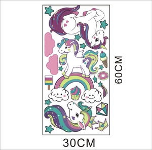 Détail du plan de stickers muraux licorne et arc-en-ciel avec dimensions 30x60cm