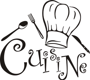 Minimalist black Cuisine wall sticker with chef hat and cutlery for kitchen decor
