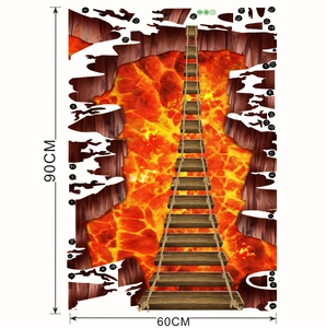 Diseño detallado de 18 piezas para pegatina 3D de puente de cuerda y lava, 90x60cm