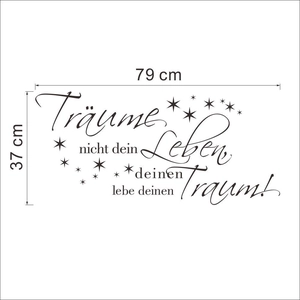 German inspirational wall sticker Traume nicht dein Leben 79x37cm with stars