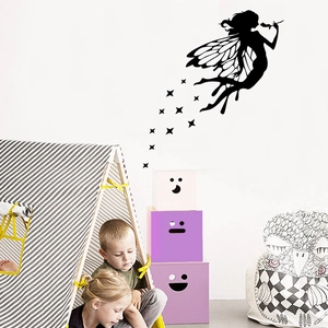 Modern Fairy Flower Elf Wall Sticker PVC Waterproof Silhouette Decal For Kids Bedroom Living Room Home Background Decor