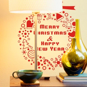 Adesivo per Finestra Ghirlanda di Buon Natale e Felice Anno Nuovo Decalcomania da Parete Fiocco di Neve PVC per Decorazione Casa Negozio