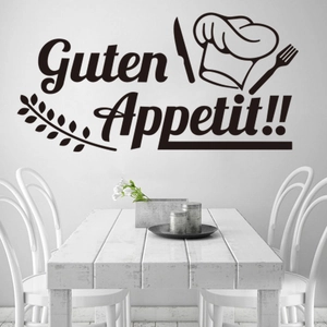 Black Guten Appetit wall decal with chef hat and cutlery for kitchen wall decor