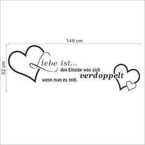 Waterproof German Liebe ist quote wall sticker with heart design for living room decor