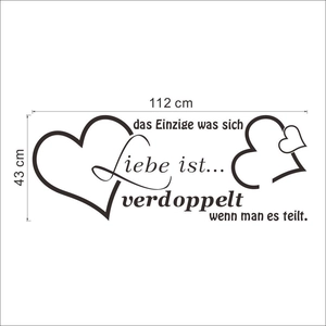 German Liebe ist wall sticker with hearts for living room decor 112x43cm size