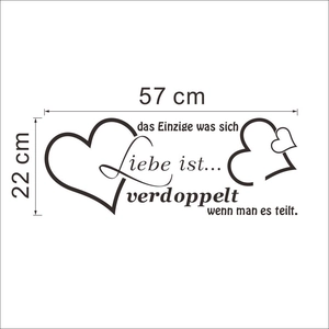 Waterproof heart wall sticker with German text Liebe ist, size 57cm x 22cm