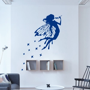 Dark blue fairy and stars vinyl wall decal sticker for bedroom and living room decor