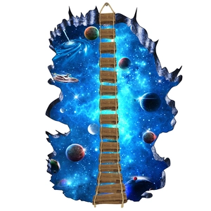 Sticker mural 3D espace avec planètes réalistes nébuleuses et effet d'échelle