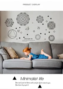 Minimalist black geometric polygon wall decals set for living room and bedroom decor