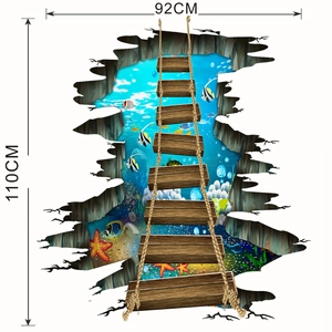 Tableau des tailles détaillé pour sticker mural 3D océan montrant 92 cm de large et 110 cm de haut