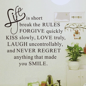Inspirational Life is Short wall decal sticker with black artistic lettering for home decor
