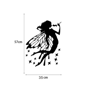 Detail view of flower fairy vinyl wall sticker with dimensions 57cm by 35cm in black silhouette