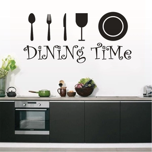 Modern black dining time wall sticker with kitchen utensil silhouettes for home decor