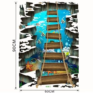Détail de l'autocollant de sol pont 3D dimensions 60x90cm avec motif de vie marine