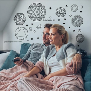 Minimalist black geometric polygon wall stickers with motivational English text for home decor