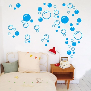 Blue bubble wall stickers for bathroom decor featuring various sizes of circle decals