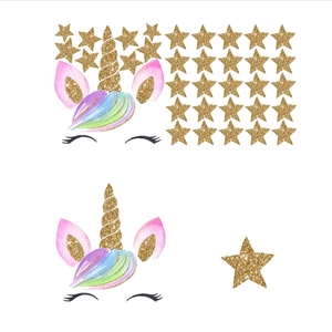 Stickers muraux licorne avec paillettes dorées et étoiles pour chambre d'enfant