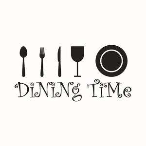 Dining Time black kitchen wall decal with cutlery silhouettes and decorative lettering