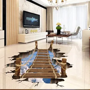 3D Visuelle Holzbrücke Abgrund Bodenaufkleber PVC Wasserdicht Abnehmbar Große Wandtattoo Wohnzimmer Schlafzimmer Deko
