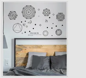 Black geometric polygon wall stickers for a modern minimalist bedroom home decor