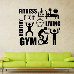 Vinilo de Pared de Gimnasio Fitness Healthy Living Calcomanía de Vinilo Extraíble para Gimnasio Decoración de Casa Negro