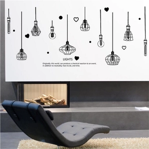Modern black light bulb wall stickers with hearts for living room and bedroom decor