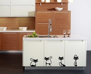 Modern Black Cat Silhouette PVC Wall Stickers Removable Cartoon Animal Decals For Kitchen Cabinet Home Furniture Decoration